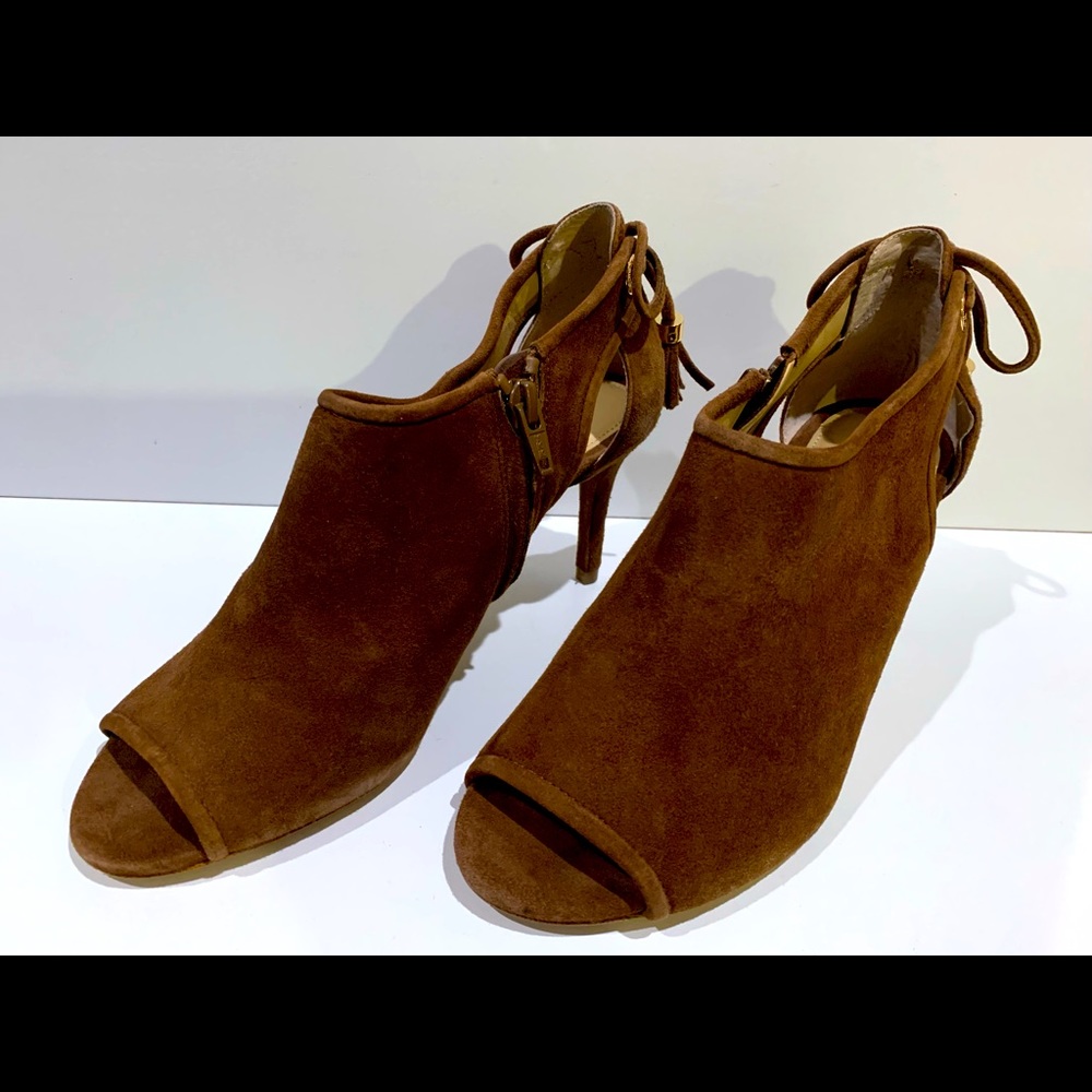 -LIKE NEW! Women Michael Kors Jennings Mid Bootie Dark Caramel Suede 7